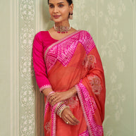 Pink embroidered chiffon saree wedding wear