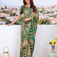 Stylish green georgette saree