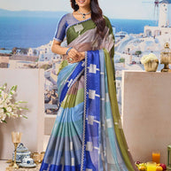 Multicolor geometric saree