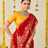 Red bandhani printed georgette saree wedding wear