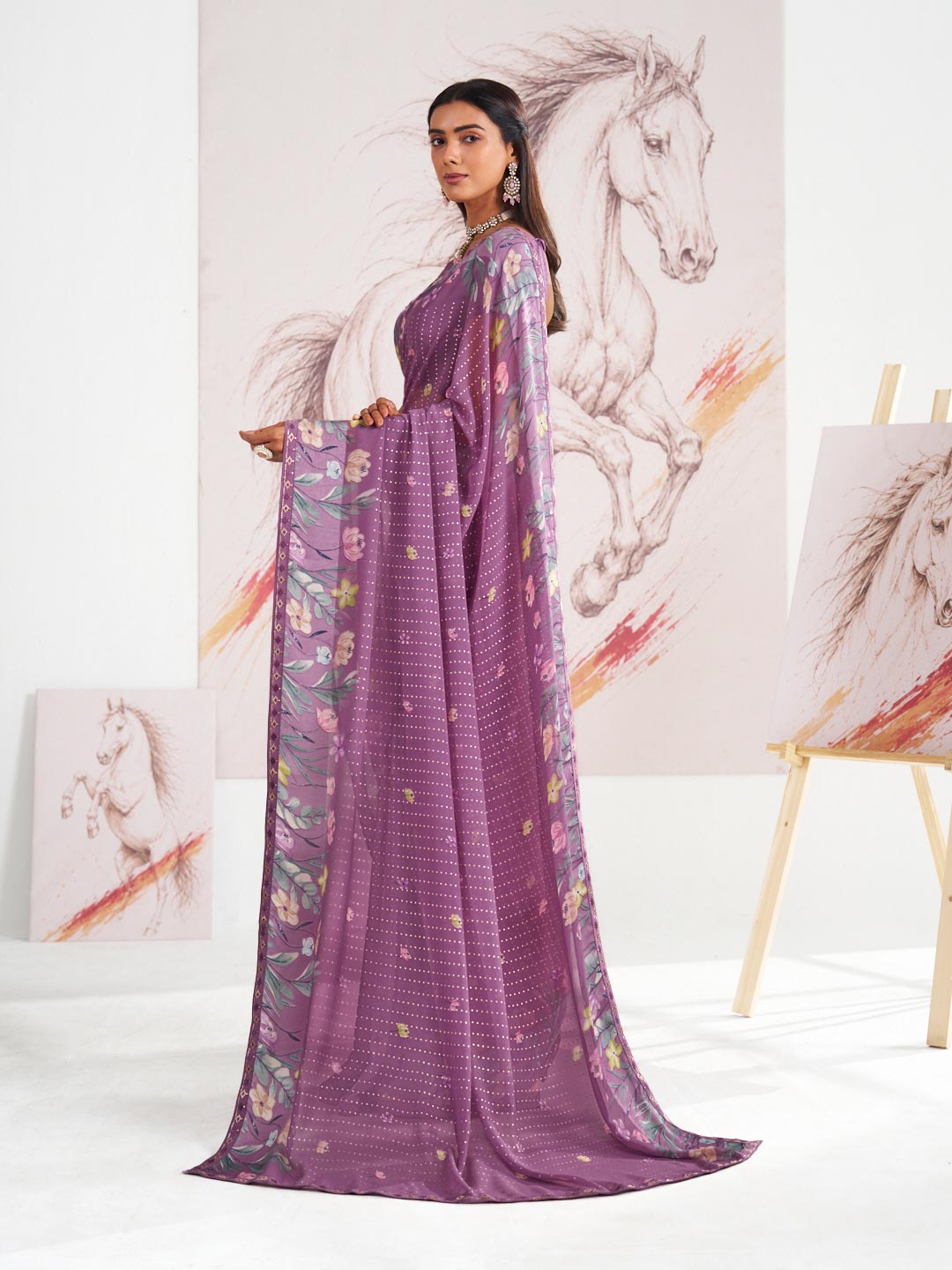 Laxmipati Murli Purple Georgette Floral Saree
