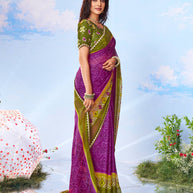Purple self-patterned chiffon saree ethnic wear 