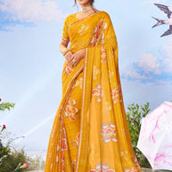 Yellow floral silk saree haldi wear