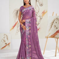 Laxmipati Murli Purple Georgette Floral Saree
