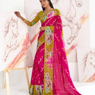 Laxmipati Murli Pink Chiffon Floral Saree