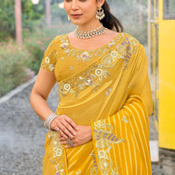 designer yellow embroidery saree