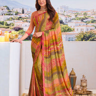 Multicolour modern print saree