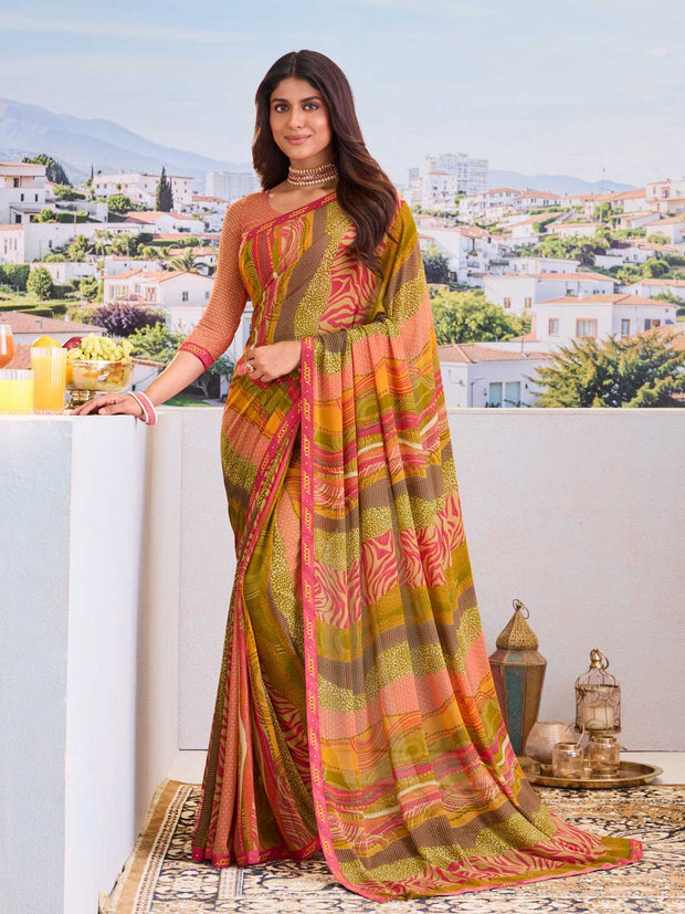Multicolour modern print saree