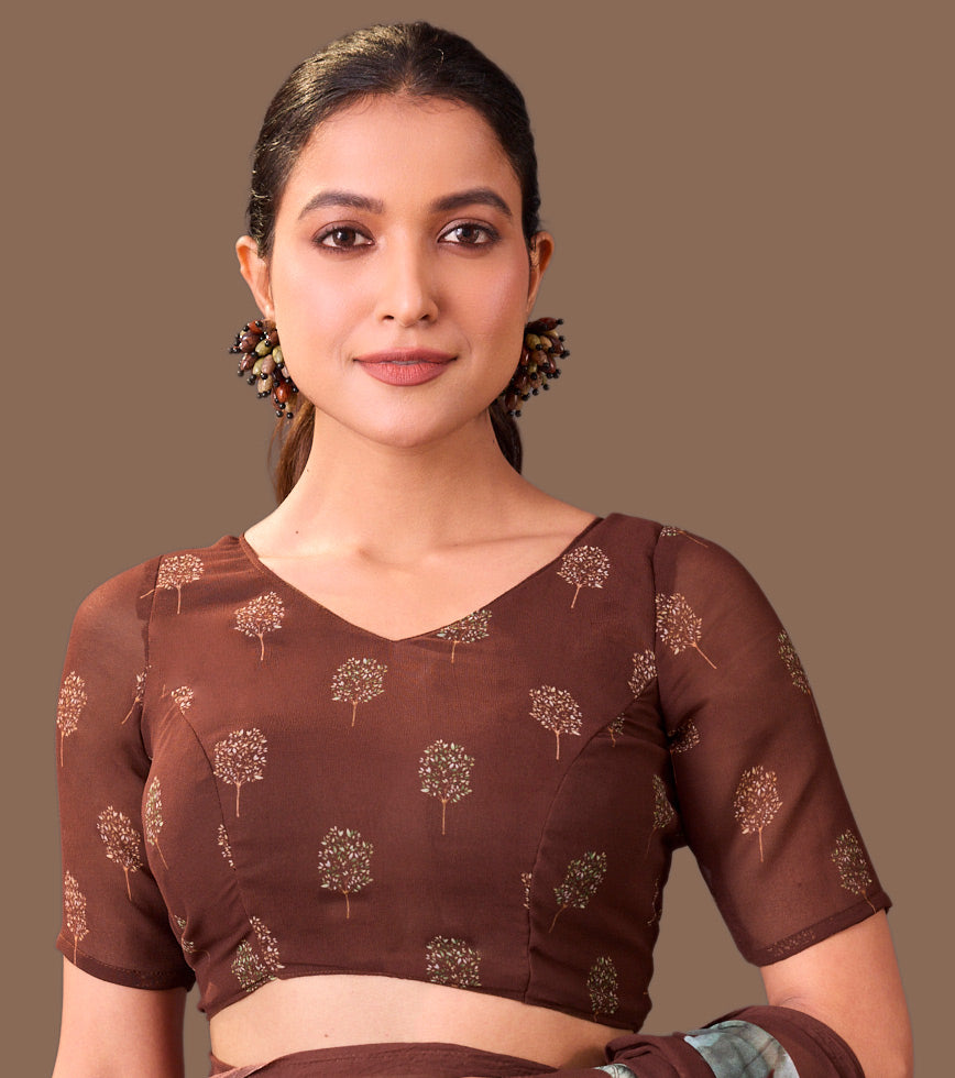 Laxmipati Dillagi Brown Georgette Floral Saree