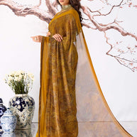 Brown dotted printed georgette saree party wear