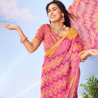 Pink geometric printed chiffon saree ethnic wear