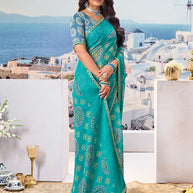 Trendy blue floral saree daily use