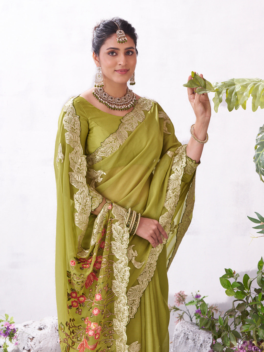 Olive trendy saree
