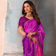 Pink dotted printed silk blend saree daily wear
