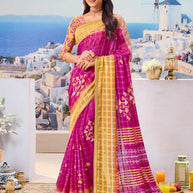 Purple geometric chiffon saree
