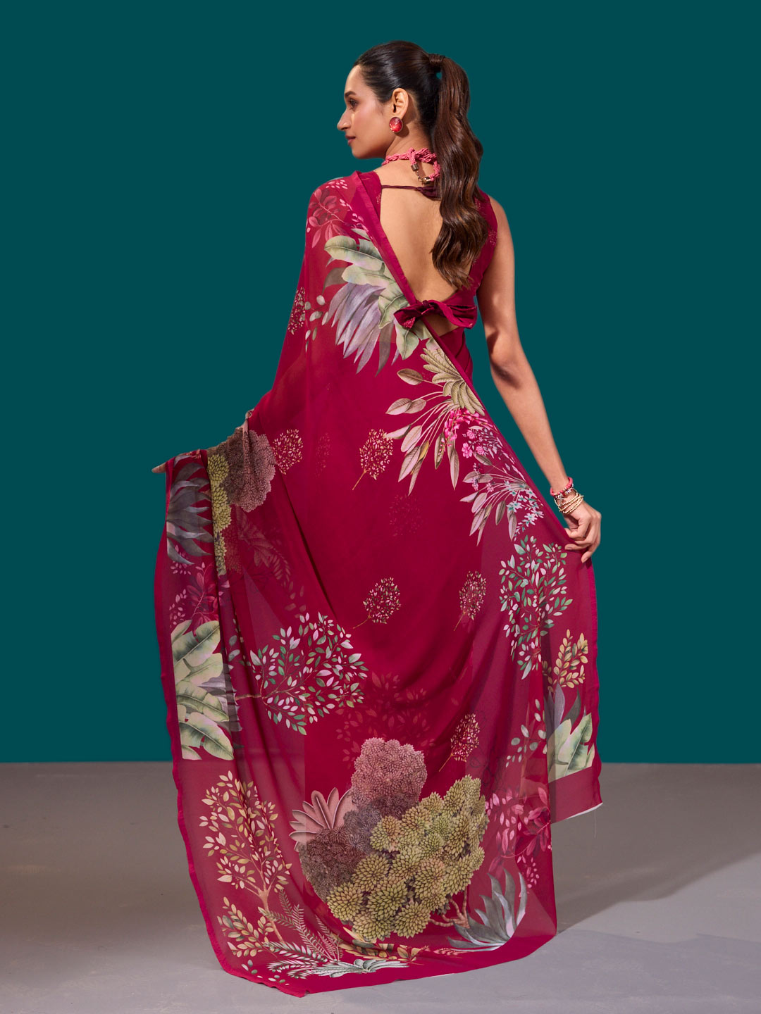 Laxmipati Dillagi Pink Georgette Floral Saree