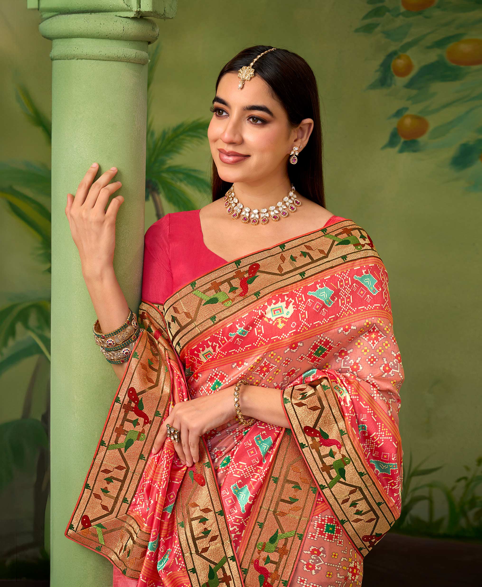 Orange embroidered silk blend saree party wear