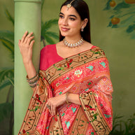 Orange embroidered silk blend saree party wear