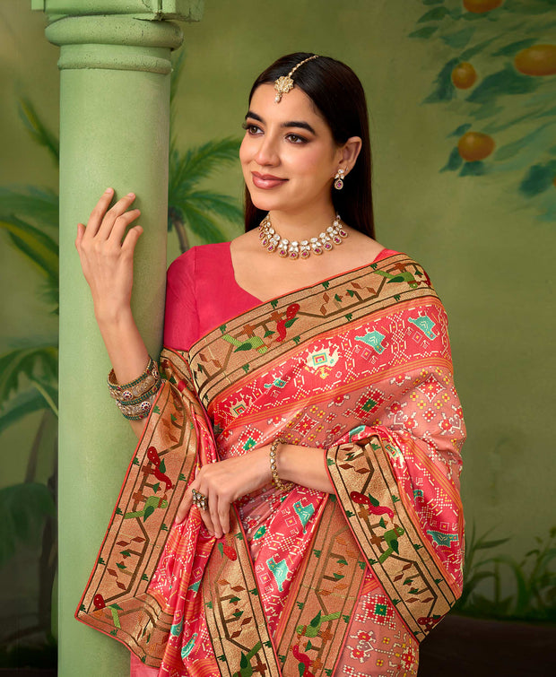 Orange embroidered silk blend saree party wear