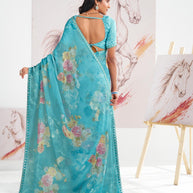 Laxmipati Murli Blue Chiffon Floral Saree