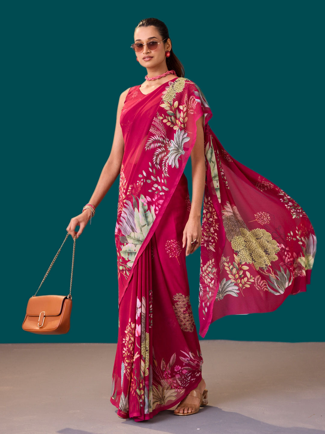 Laxmipati Dillagi Pink Georgette Floral Saree