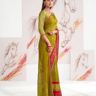 Laxmipati Murli Olive Green Chiffon Floral Saree
