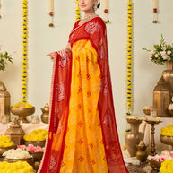 Yellow bandhani printed georgette saree daily wear