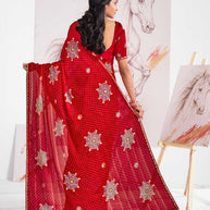 Laxmipati Murli Red Silk Blend Floral Saree