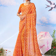 Orange plain silk saree daily wear 