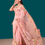 Laxmipati Dillagi Pink Georgette Floral Saree
