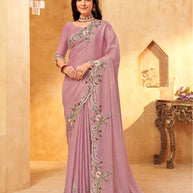 Pink chiffon floral embroidered saree