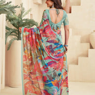 Teal trendy floral saree