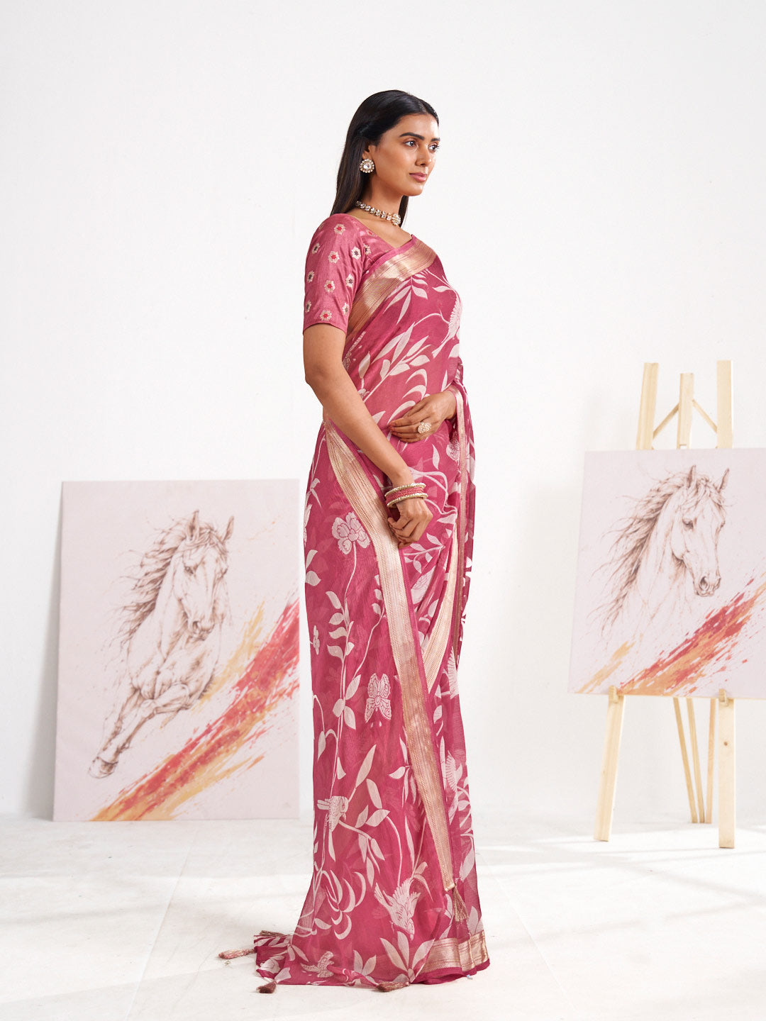 Laxmipati Murli Purple Chiffon Floral Saree
