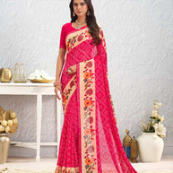 Pink floral printed georgette saree daily wear