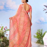 Orange wavy printed chiffon saree casual wear 