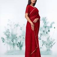 Red floral printed georgette saree casual wear