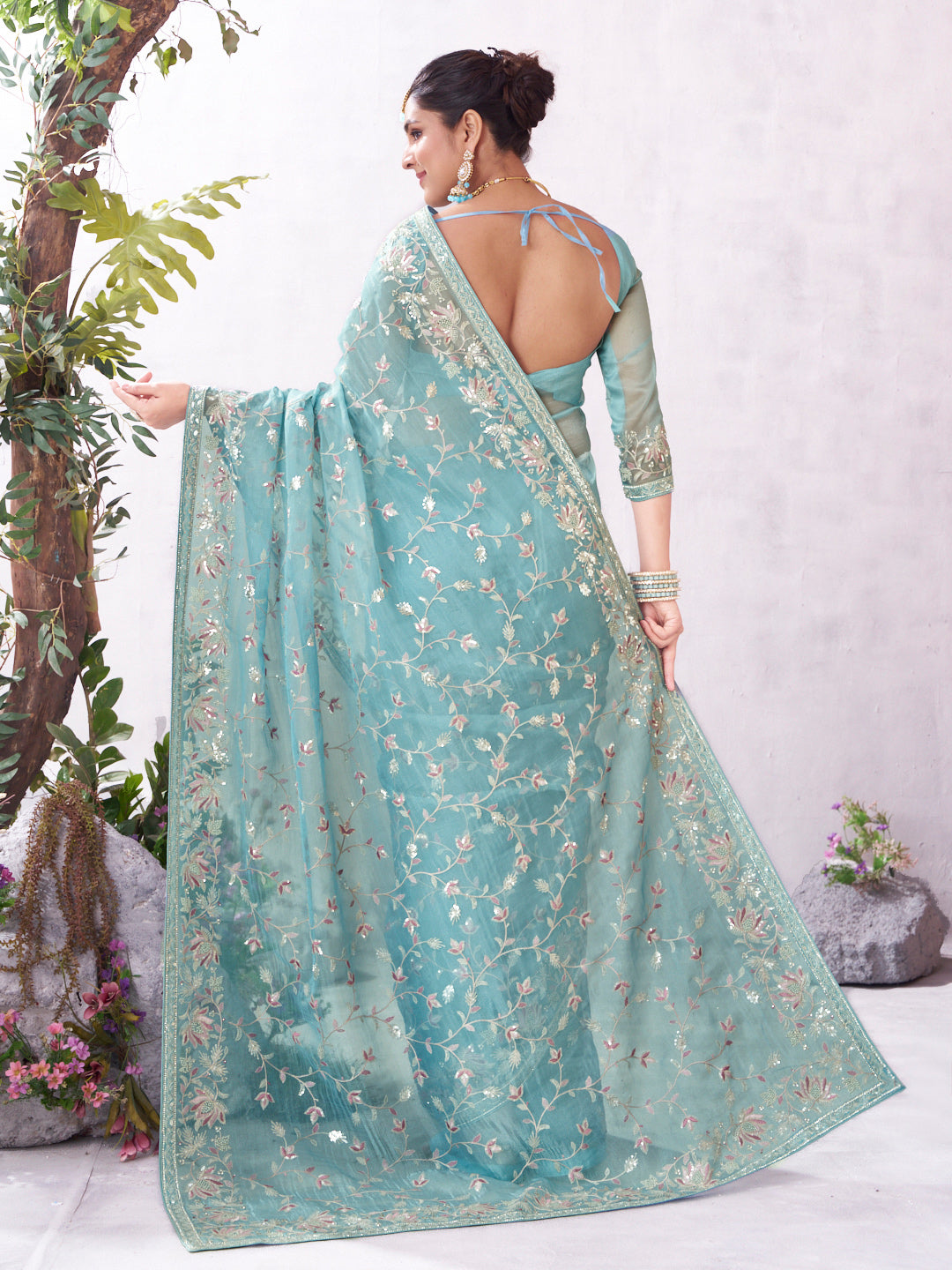 Blue lightweight organza saree
