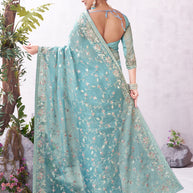 Blue lightweight organza saree