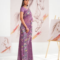 Laxmipati Murli Purple Georgette Floral Saree