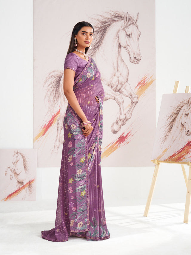 Laxmipati Murli Purple Georgette Floral Saree