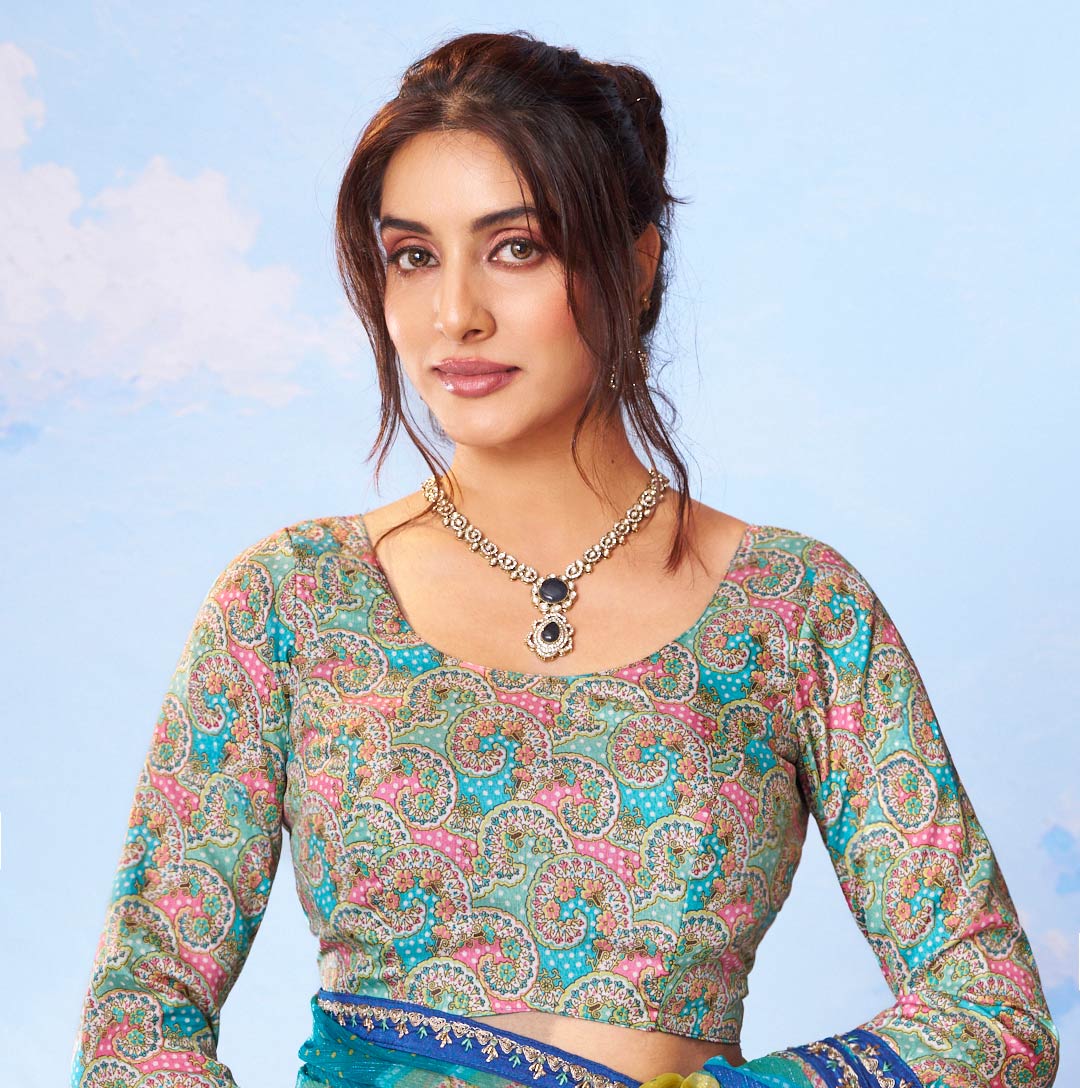 Blue solid chiffon saree office wear