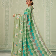 Green embroidered chiffon saree daily wear