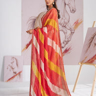 Laxmipati Murli Orange Chiffon Abstract Saree
