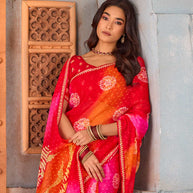 red chiffon saree