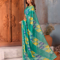 Blue dotted geometric printed chiffon saree casual wear