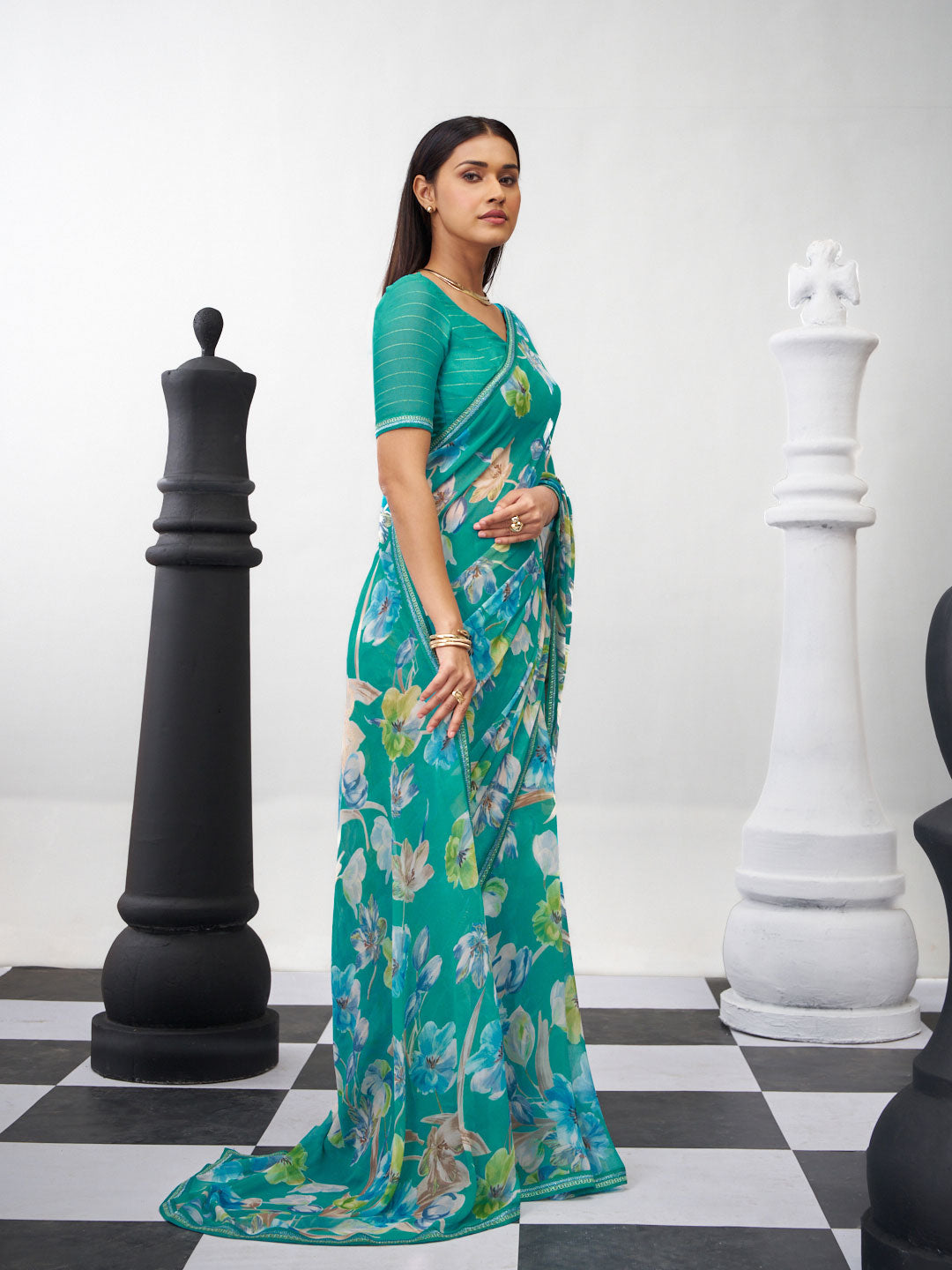 Green floral saree lightweight wear