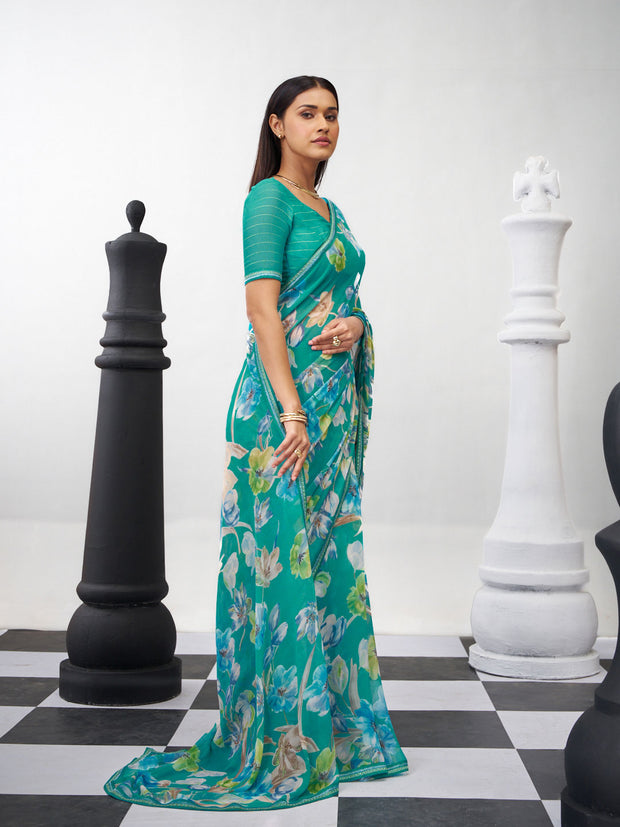 Green floral saree lightweight wear