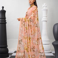 Orange floral saree lightweight style