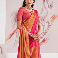 Laxmipati Murli Orange Silk Blend Floral Saree