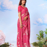 Pink floral silk saree party wear